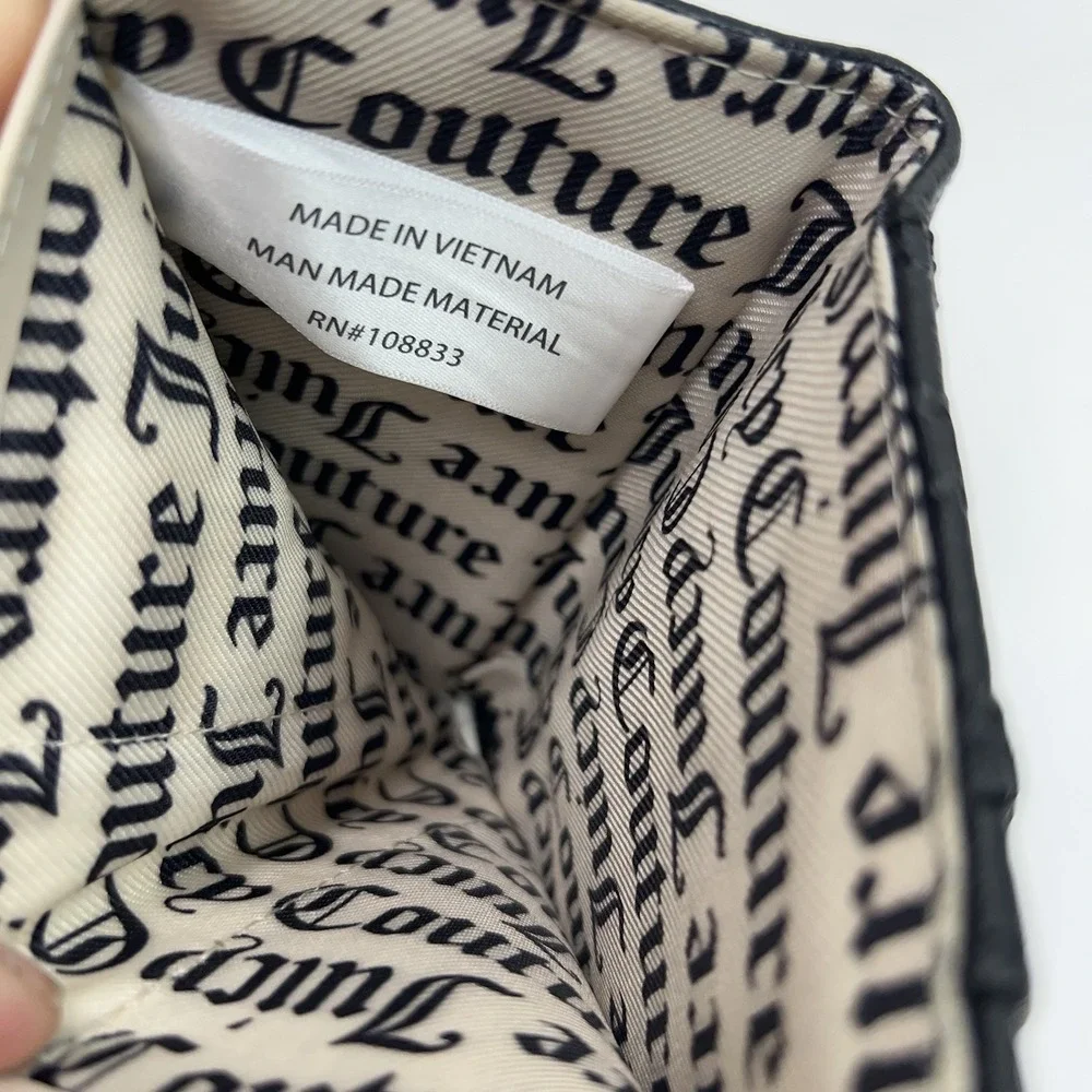 Juicy Couture Heartless Trifold Wallet Double Sided Gold Charm Liquorice Black